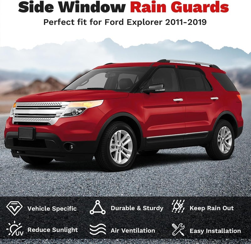 Canvcle Window Visors Rain Guards for 2011-2019 Ford Explorer Accessories, Outside-Mount Tape-On Side Window Wind Deflectors Vent Visors Shades Rainproof 4PCS - Image 2